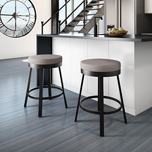 Amisco Clock Swivel Metal Barstool, 30-Inch, Dark Brown Metal And Warm Grey Polyurethane #TOP3