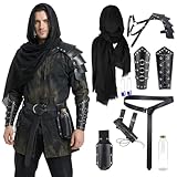 Joyincoser Juego de accesorios para disfraz de caballero medieval, 8 unidades, disfraz de vikingo medieval para hombre, pañuelo retro para la cabeza, bragueta, cinturón, rana espada para Halloween