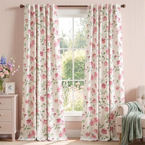 jinchan Pink Curtains Floral Blackout Curtains 96 Inch Length Watercolor