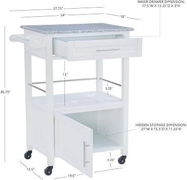 Linon Cayden White Kitchen Cart with Granite Top