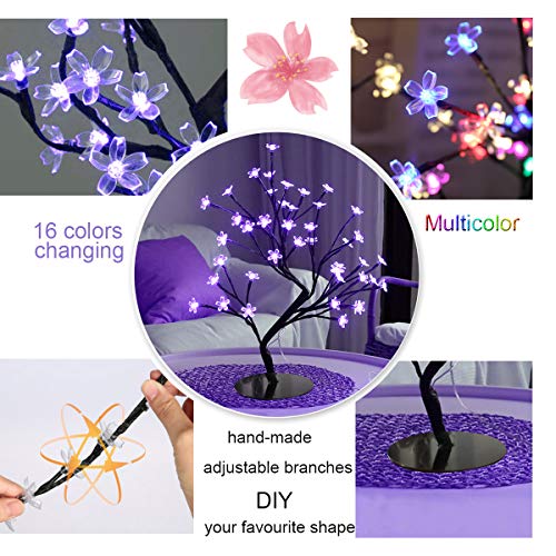 48 Led Cherry Blossom Tree, 16 Color Changing Tabletop Tree Cherry Blossom Lamp With Remote, Lit Tree Centerpieces Japanese Decor, Lighted Tree For Christmas Party Girls Bedroom Indoor Decoration #TOP4