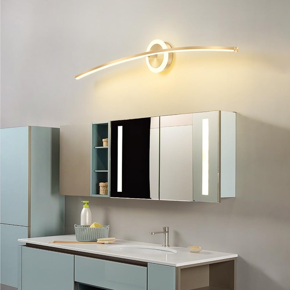 Mengjay Aplique Pared Interior LED Moderna,Lampara Pared - Aplique Espejo Baño, 3000K/4000K/6000K Luz LED Interior Apliques para Dormitorio Salón Pasillo Oficina Comedor (Oro, 80cm)