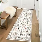 Alfasoft Runners for Hallways 2x6, Modern Floral Animal Beige Kitchen Rug Washable Runner Rug Non-Slip Print Flower Ultra Thin Floor Carpet for Entryway Laundry Room Bedroom Bathroom