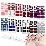WOKOTO 6 Sheets Self-Adhesive Nail Polish Wraps For Toes And 1Pc Nail File Shinny Solid Silver Stickers Toe Nail Polish Strips For Women Girl Kids
