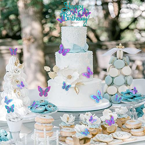 Miliyuki 13-Pieces Butterfly Cake Toppers 3D Butterfly Cupcake Topper For Girls Women's Happy Birthday Cake Topper Birthday Cake Decorations Butterfly Party Decorations（Blue Purple） #TOP5