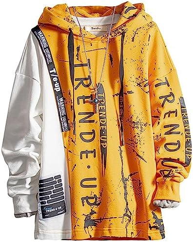 Moshtashio Hoodies for Men Color Block Hoodie with Design Hip Hop