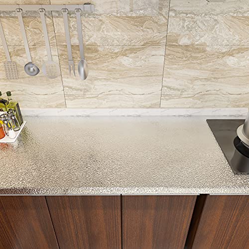 Cre8Tive 24" X 118" Large Size Silver Stainless Steel Contact Paper Peel And Stick Aluminum Foil Sheet Wallpaper Waterproof Heat Resistant Oil Proof Wall Film For Kitchen Backsplash Countertop Cabinet #TOP2