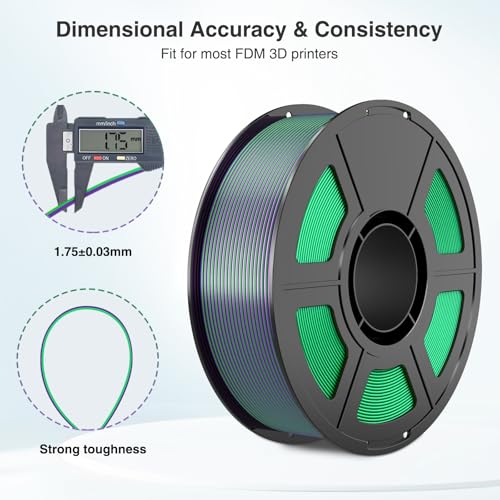 Image of Silk PLA 3D Printer Filament, Silk Dual Color Purple Green PLA Filament 1.75+ /-0.03mm, Shiny Coextrusion PLA Filament, Color Change 3D Printing Filament 1KG /2.2lb