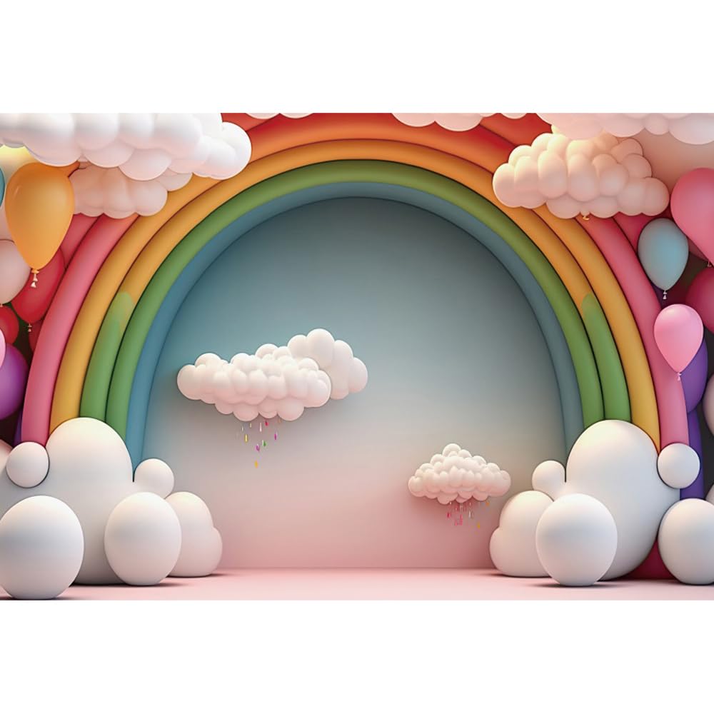 telón de Fondo Arco Iris 2.7x1.8m Dibujos Animados Arco Iris Globo Nube bebé Ducha Fondo recién Nacido niño niña Fiesta de cumpleaños decoración Banner
