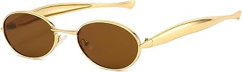Retro Oval Sunglasses Womens Mens - Trendy Gold Metal Frame Small Face Sun Glasses Vintage Round for UV400 Protection