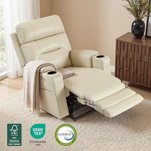 Image of MCombo Lift Chair for Tall Man 6'6'', Dual Motor Power Lift Recliner Chair for Elderly, Lay Flat for Sleeping, Heat and Massage, USB & Type C, Faux Leather 7755 (Cream White)