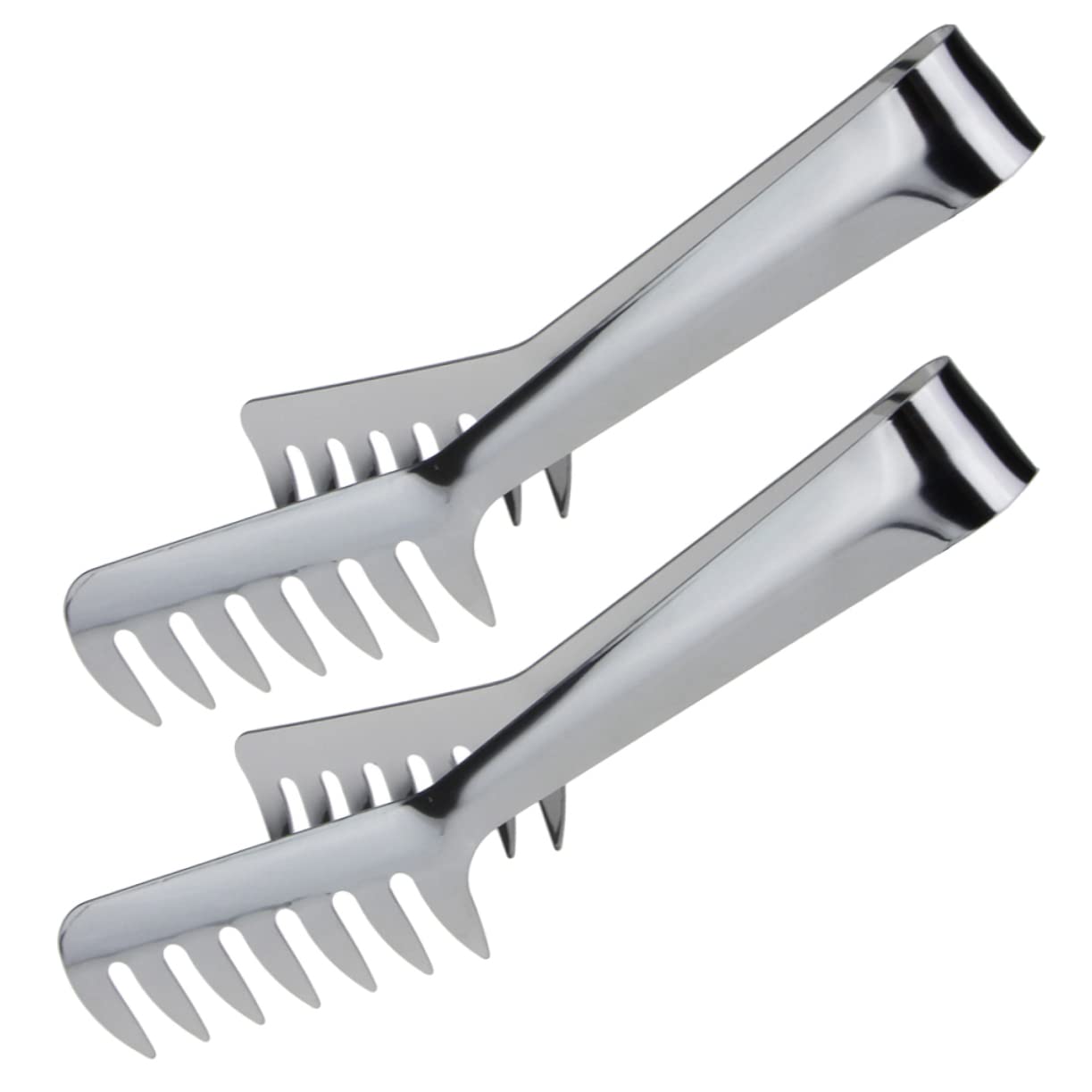 BESTonZON 2pcs Stainless Steel Spaghetti Cooking Tongs Pasta Food Clip Teeth 0.8mm Thickness Kitchen Noodle Tong for Cooking and Serving