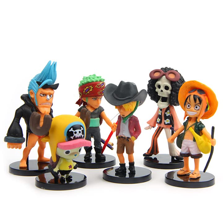 Image of Trunkin One Piece Manga Set of 6 Luffy Sanji Chopper Zoro Characters with Stand Action Figures Figurines Cute Small Toy Set, Rubber