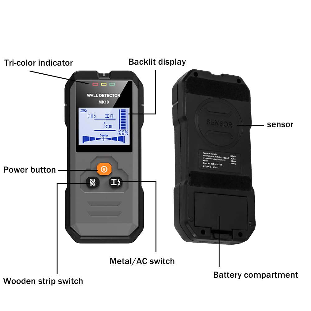 Rilevatore, Sensore Elettronico 4 In 1, Scanner da Parete, Rilevatore Tubi Metallici con Display LCD per Rilevare Legno, Metallo, Cavi Nel Muro e Magnetico O Non Magnetico