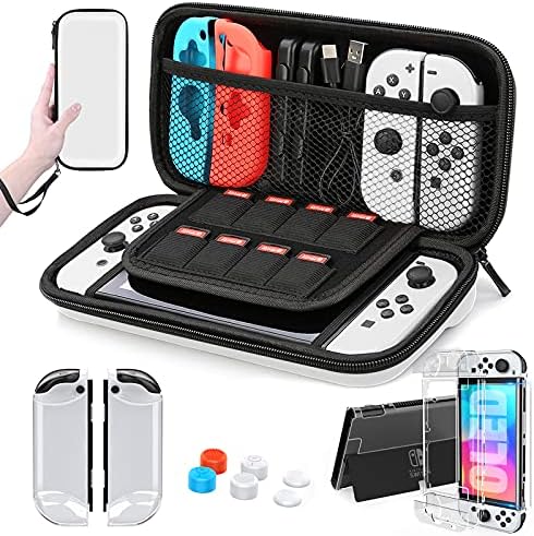 HEYSTOP Nintendo Switch OLED Case Protective Hard Portable Travel Carry Case for Nintendo Switch OLED with Screen Protector Thumb Grips Caps for Nintendo Switch OLED Model Console and Accessories