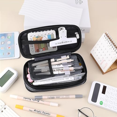 Image of iSuperb Foldable Pencil Case Zipper Big Capacity Aesthetic Canvas Pencil Pouch Compartments Stationery Organizers Pen Bag for Kids Girls Boys Teen Child Student School Supplies Makeup Bags