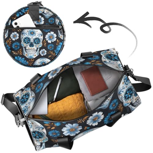 Lightweight Travel Duffle Bag Daisy Flower Skull Gym Bag for Women Men Stylish Small Duffle Bag for Fitness Yoga Travel Overnight Sport3