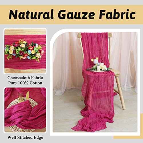 Pink Table Runner Boho Cheesecloth Fabric Gauze Table Runner 13Ft Rustic Cheese Clothes Tablcloth Romantic Fuchsia Table Linens For Wedding Shower Decor Farmhouse Style Table Runner Birthday Party #TOP3