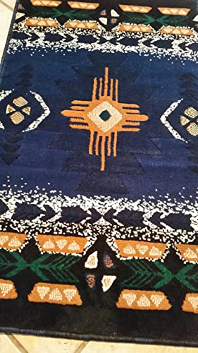 Southwest Native American Door Mat Area Rug Navy Blue Design Concord C318 (2Ft.x3Ft4In.) #TOP4