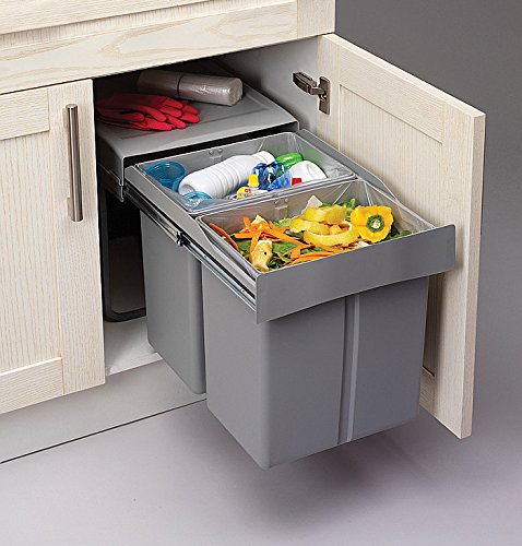 Pull Out Kitchen Waste/Recycle Soft Close Bin for 400mm Cabinet - Hinged Door Unit (20L + 20L)