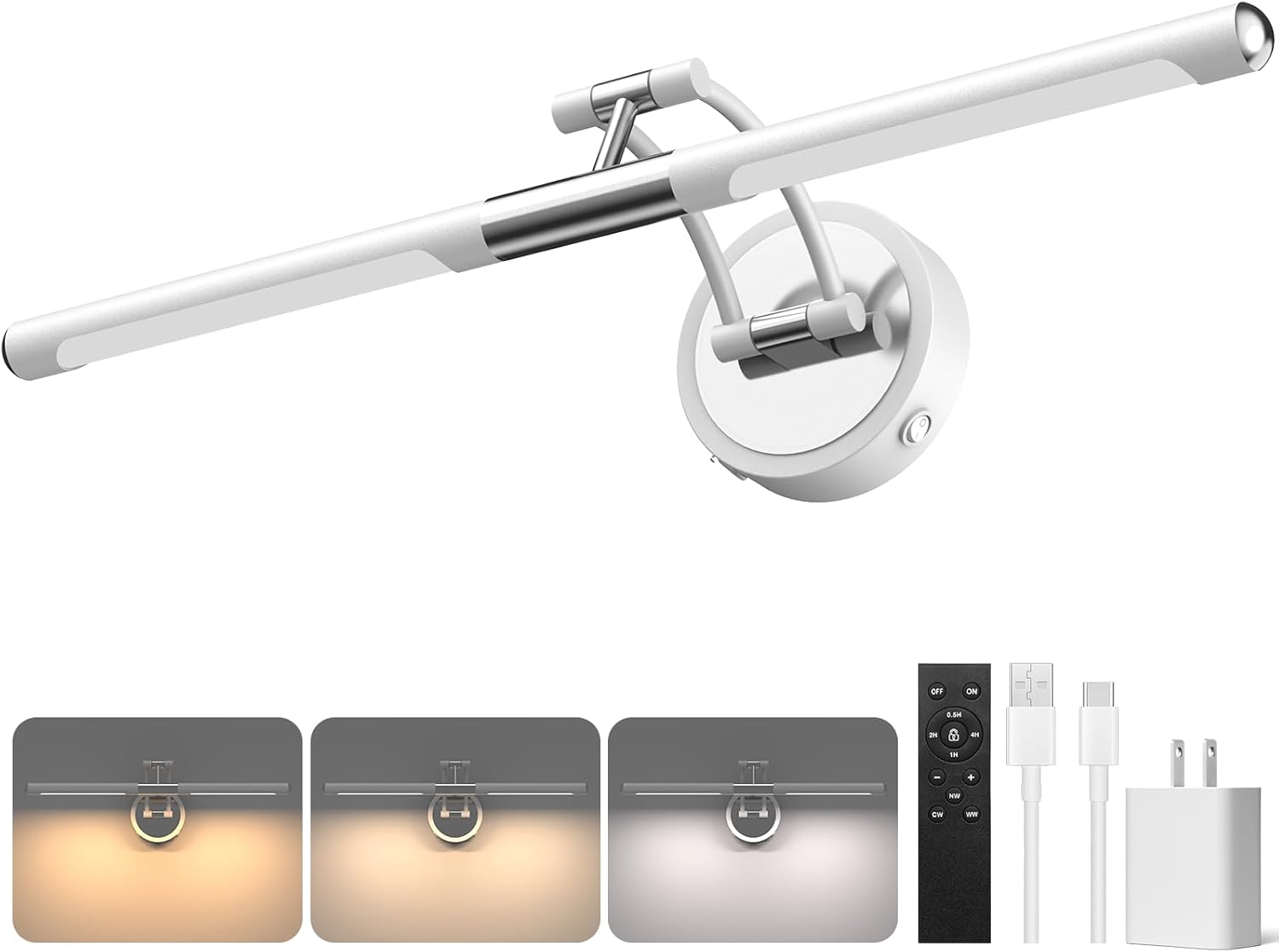Picture Lights Battery Operated, 30inch 3CCT&Dimmable Picture Frame Light with Remote, 5200mAh Rechargeable Picture Light for Wall, Black and Gold