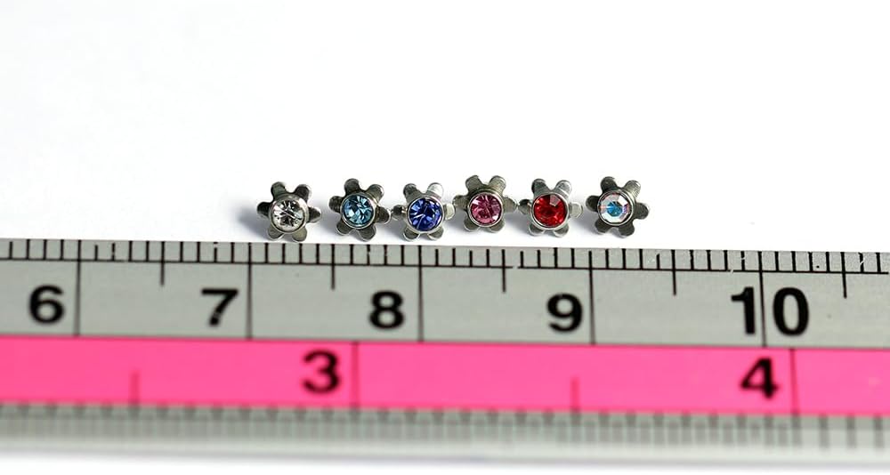 Crystal Stone Flower 316L Surgical Steel Top with G23 Grade Titanium Internally Micro Dermal Anchor Drivers - Surface - Skin Piercing