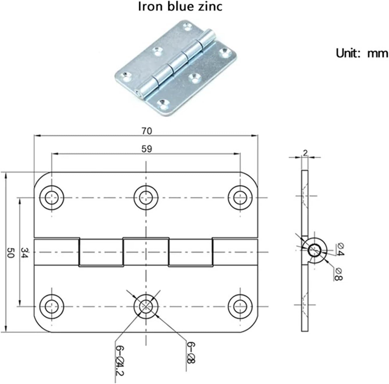 Industrial Folding Six Hole Flat Iron Hinge Leaf 304 Stainless Steel Distribution Box Cabinet Door 1Pcs(Iron)