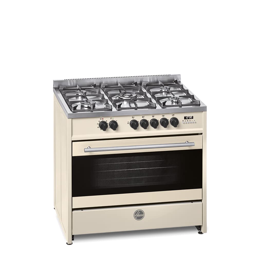 Buy Hoover 90X60 Cooker, 5 Burners, Cast Iron, Cream Colour, Made In