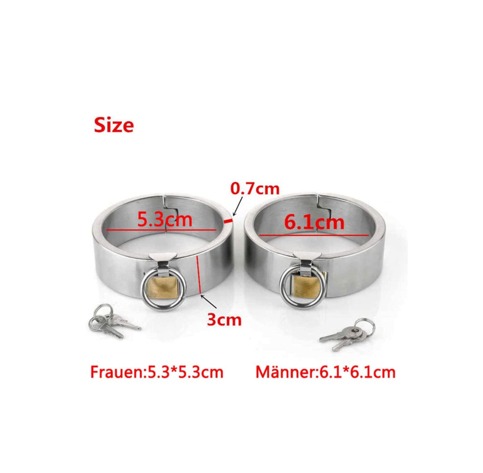 3cm Hoch Schwer Edelstahl Handfesseln, 1 Paar Metall Bondage Handschellen Handcuffs Fetisch Erwachsene Slave Abschließbar Handgelenk Manschette Erotik Sexspielzeug für Paare,Frauen4.7 * 5.7cm,Silber