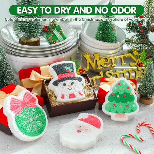 Image of Layhit 12 Pcs Christmas Dish Sponges Cute Kitchen Non Scratch Scrub Sink Sponges Wood Pulp Reusable Household Cleaning Cloth for Kitchen Dishes Furniture (Christmas Theme)