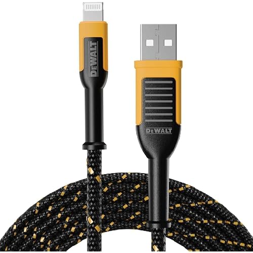 DEWALT Heavy Duty USB to Lightning Cable [Apple MFiCertified] Durable iPhone Charger, Lightning Cables, Fast Charging iPhone Charger Cord Compatible w/iPhones 14/13/12/11 Pro Max iPad AirPods, 4FT