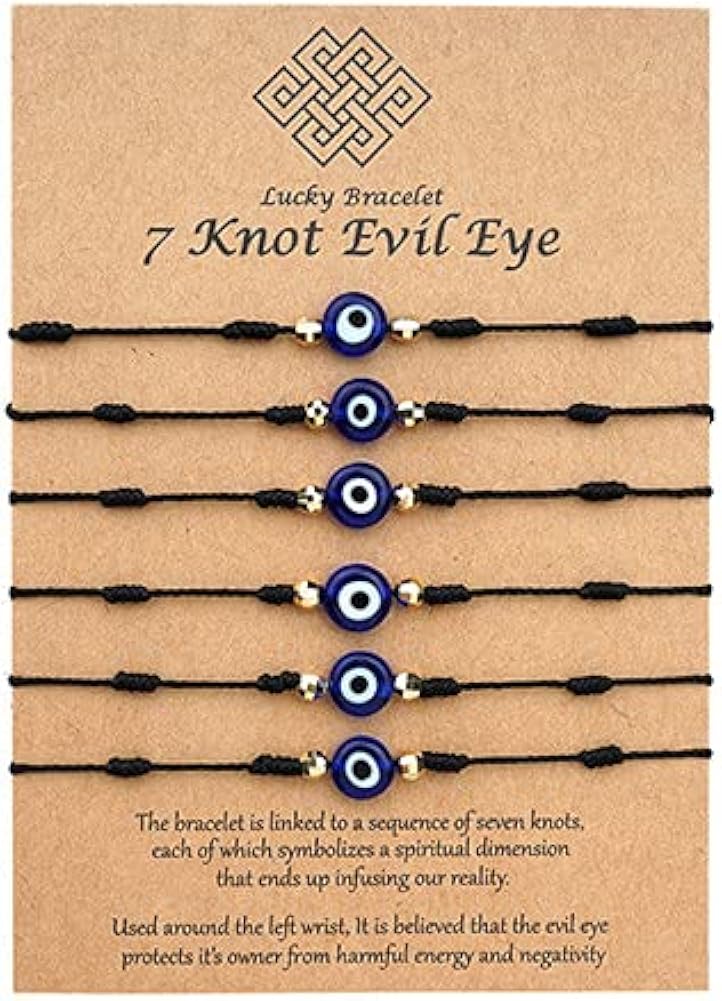 6 Pcs 7 Knot Evil Eye Bracelet Set Red Black Blue Dainty String