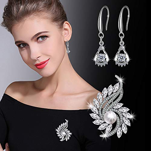 Bccloud Party Holiday Wedding Brooches Pins And 925 Sterling Silver Earrings With Glitter Pearl Rhinestone Jewelry Set For Women #TOP1