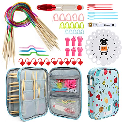 Image of Lightweight Circular Knitting Needles Set, 31'' Bamboo Storage Organizer for Beginners, Round Knitting Needles with Sewing Tools Full DIY Craft Kits