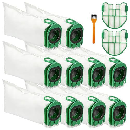 BUCOMTU 10 sacs à poussière pour Vorwerk Kobold VB100/FP100, 2 filtres de protection du moteur, 1 brosse de nettoyage, idéal pour les foyers avec des animaux domestiques