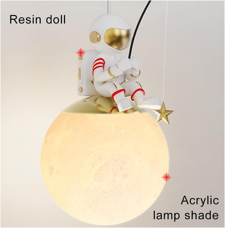 Suspension Sphérique En Acrylique, Lampe Suspendue Créative En Forme De Lune Avec Kit De Décoration D'Astronaute, Lustre D'Éclairage Pour Chambre D'Enfant, Lampes Suspendues Minimalistes Moder