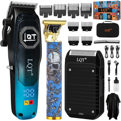 LQT Professional Men’s Grooming Kit, Barber-Grade Cordless Hair Clipper, Beard Trimmer & Shaver Set with High-Speed Motor, USB Fast Charging, LED Display, Salon & Home, Gifts for Men, Gradient Blue