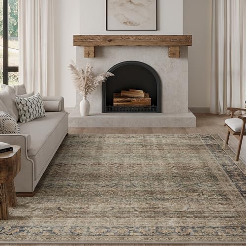 FMFUNCTEX 8x10 Washable Brown Multi Vintage Soft Area Rug for Living Room