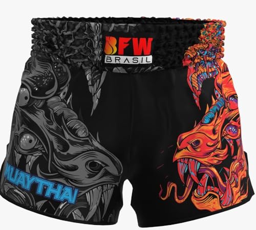 BFW Brasil Short Muay Thai Calção Modelo Tailandês - Dragão New Laranja (GG)