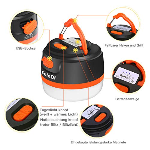 LED Camping Lantern USB Rechargeable Tent Light 9 Light Mode Mini Portable Camping Lamp Outdoor Lighting Magnetic Base Emergency Light with 5200 mAh Power Bank and SOS Emergency Strobe Function IP65 Waterproof - Image 4