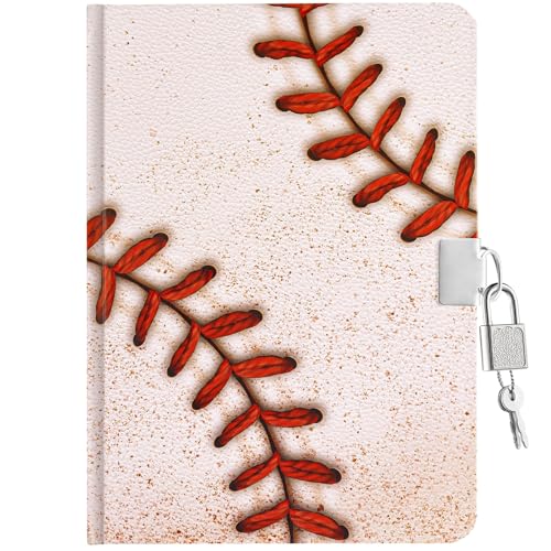 WERNNSAI Luminous Baseball Kids Diary for Boys Secret Diary with Lock and Keys Kids Journal Notebook Birthday Christmas Gift for 6 7 8-12 Year Old Boys School A5 Lined Writing Drawing Notepad