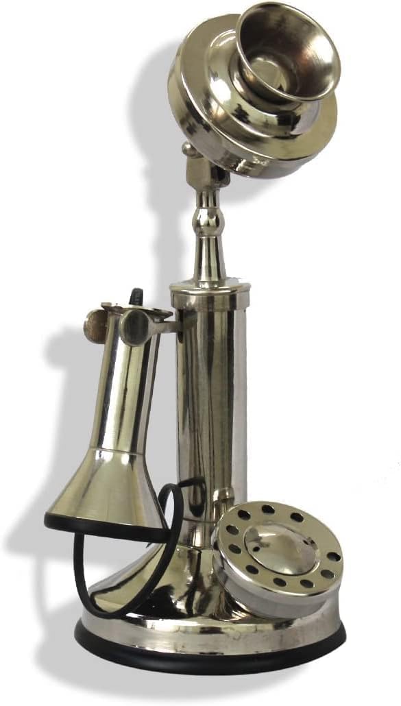 Nickel Finish Candlestick Phone Unique and Antique Design Mini Desk Telephone Home