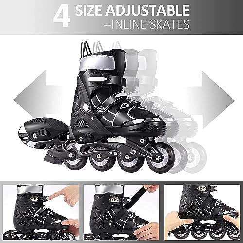 Image of TEKCOOL 4 Wheels Adjustable Inline Skates Skating Shoes for Boys Kids Girls Skating Shoe Adjustable Roller Blades Age 6 to 15 Years PU Strong Wheels Aluminium with LED Flash Light on Wheels