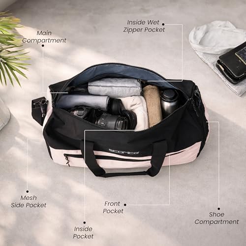 Image of Storite Multipurpose Travel Duffle Bag, Lightweight Luggage Bag with Shoe Compartment, Water Resistance, Overnight Bag with Mesh & Zipper Pockets for Traveling, Gym & Weekend Trips (Pink, 48x30x22cm)