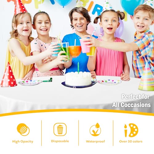 Image of Exquisite White Round Tablecloth 84 inch - 48 Pack | Plastic Tablecloth, Disposable Table Covers Round for Parties, Weddings, Holidays & Party Supplies