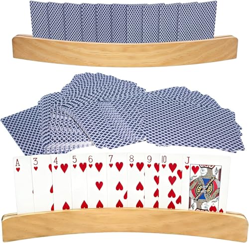 Tiusixsy 2 Stück Kartenhalter Kinder Kartenhalter Spielkarten Ständer 33cm Spielkarten Freisprech Spielkartenhalter aus Holz für Karten Halterung Kinder Erwachsene Senioren