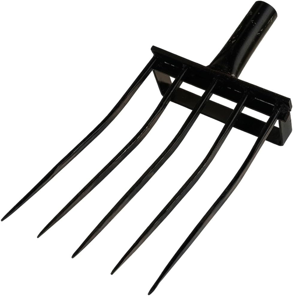 Manganese Steel Garden Fork Head Replacement, Heavy Duty Soil Loosener & Harvester Tool, Black Finish