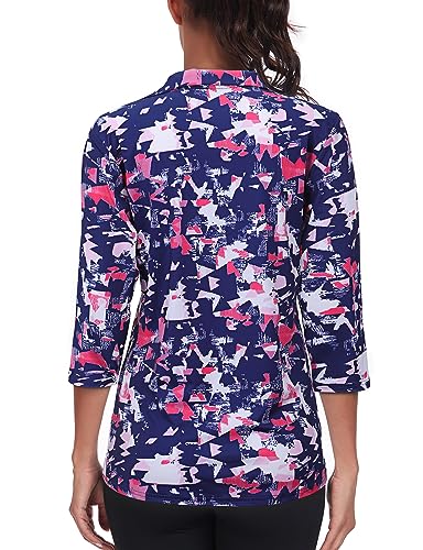 Tanst Sky Womens Golf Polo Shirts Zipper 3/4 Sleeve Moisture Wicking Tops UPF 50+ Workout Tennis Apparel2