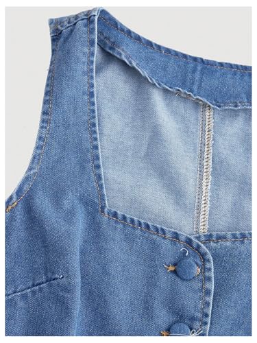MakeMeChic Women's Button Down Denim Vest Tie Back Sleeveless Jean Square Neck Waistcoat Jacket3