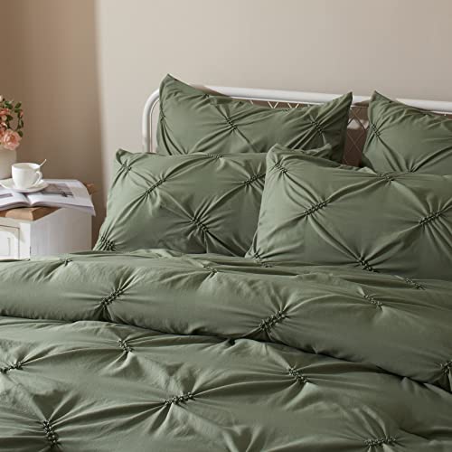 Anluoer Queen Comforter Set -Pintuck Down Alternative Comforters With 2 Pillow Shams, Soft Queen Size Bedding Comforter Sets Lightweight All Season (Olive Green,88X88 Inches, 3 Pieces) #TOP4
